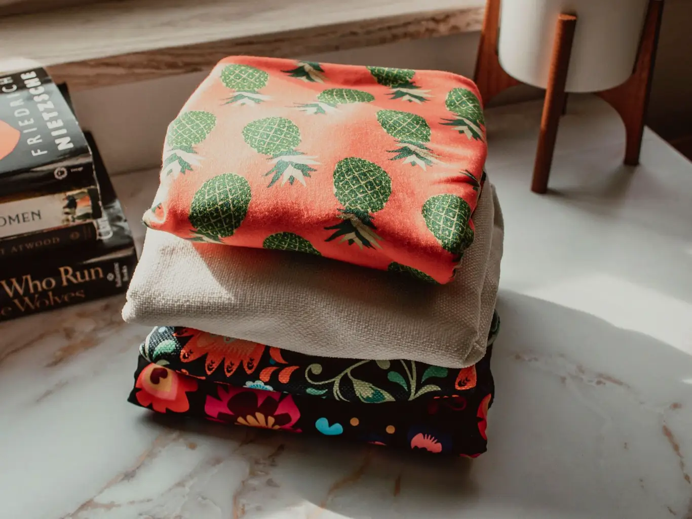 Fabric book sleeve wrapped around a hardback